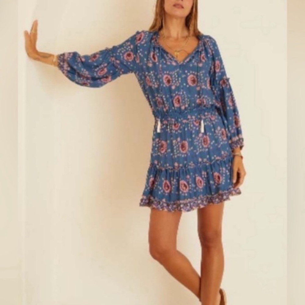 Natalie Martin Floral Mini Dress in Blue and Pink